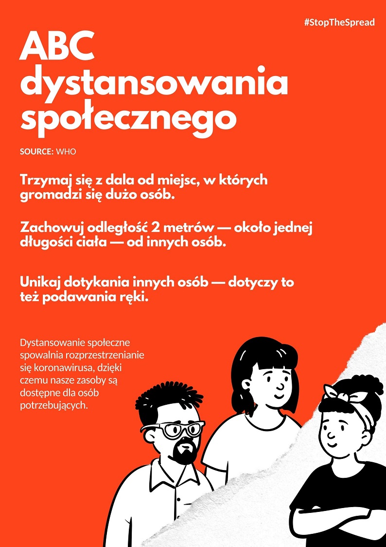 Czerwony i Biały Koronawirus ABC Dystansowania Społecznego Plakat