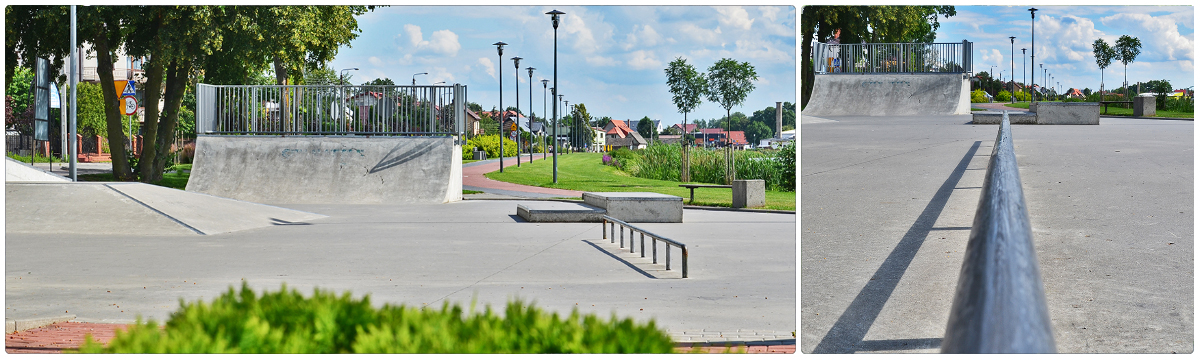 Kolaż dwóch zdjęć przedstawiających skatepark w Siemiatyczach