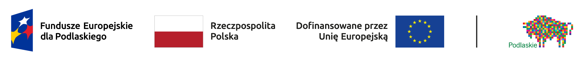 Flaga Funduszy Flaga Polski Flaga UE Logo Województwo Podlaskie
